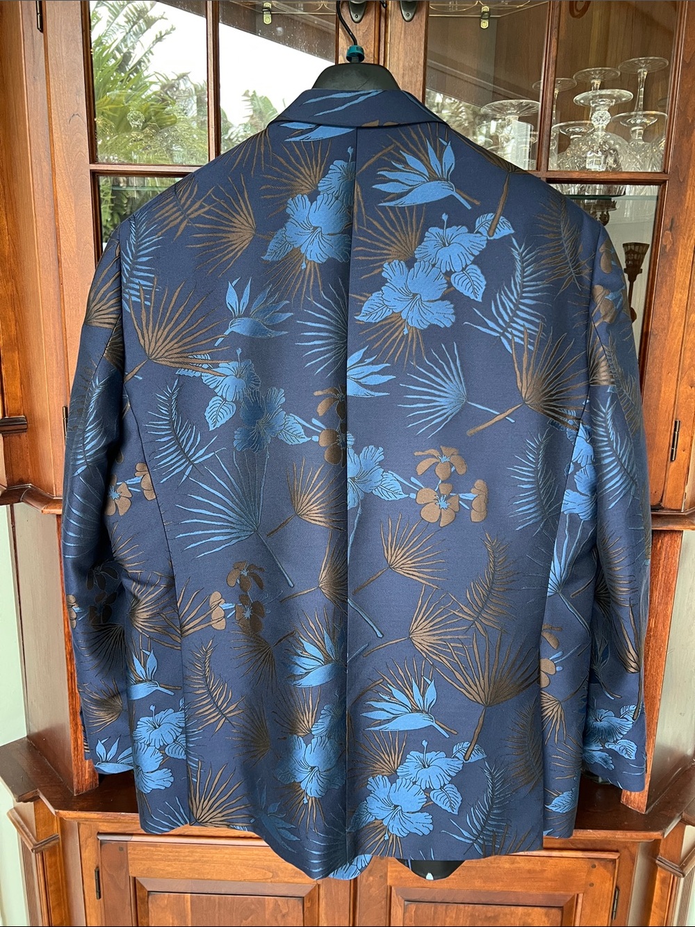 TALLIA Navy Blazer with Blue and Brown Floral Woven Fabric - Picture 4 of 15